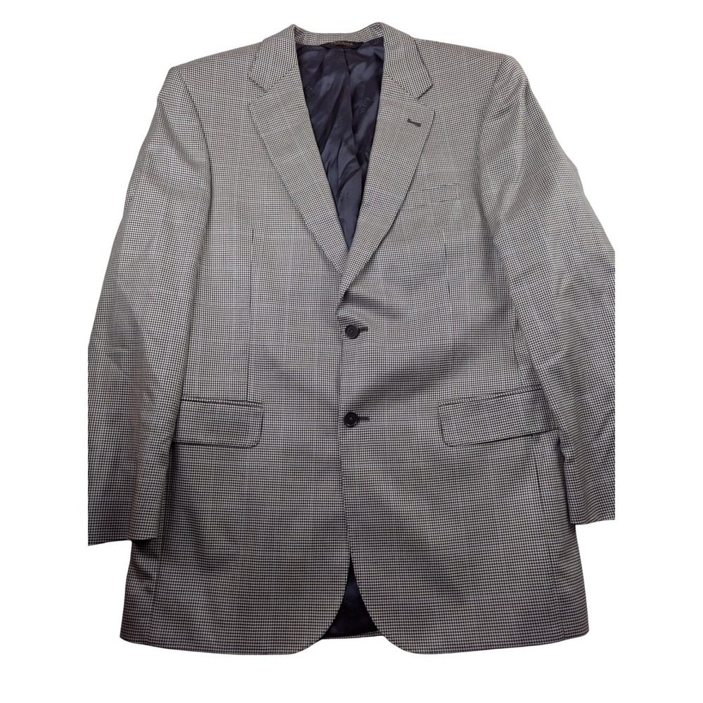 Jos A Bank Signature Gold Silk/Wool Houndstooth Blazer Sport Coat Men 42 LG Grey
